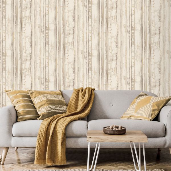 Eden Wallpaper Collection Distressed Stripe Cream by Muriva